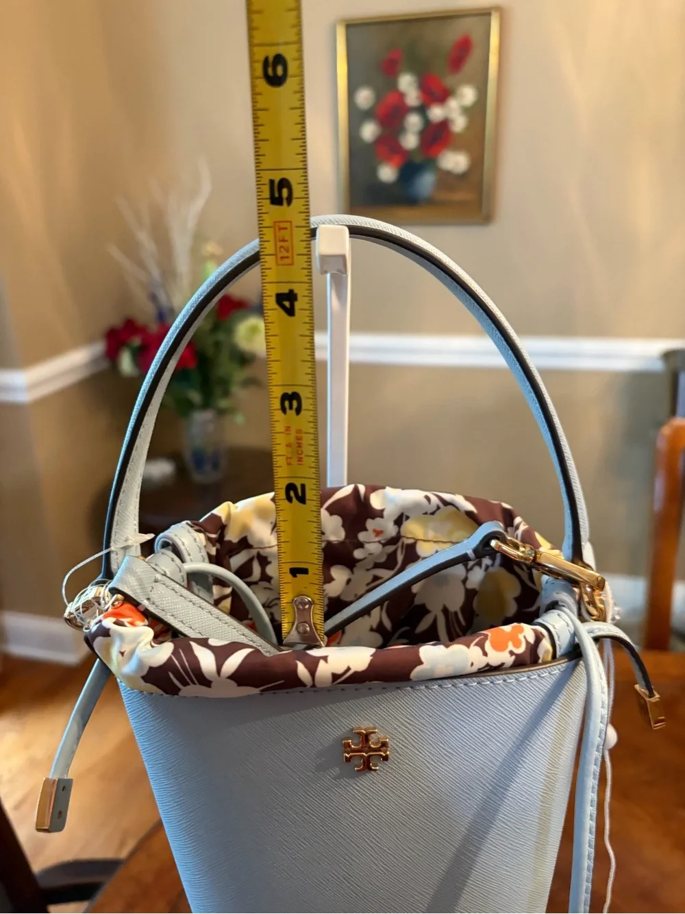 Darling Tory Burch Emerson Mini Bucket Baby Blue w/ Floral Liner NWOT Perfect!